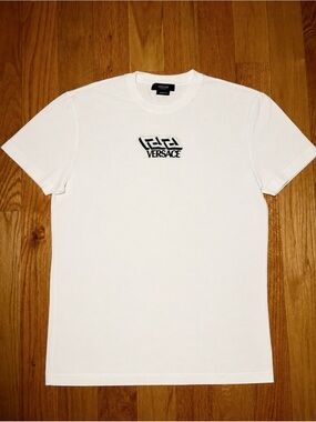 Versace Greca Embroidered Spellout Tshirt